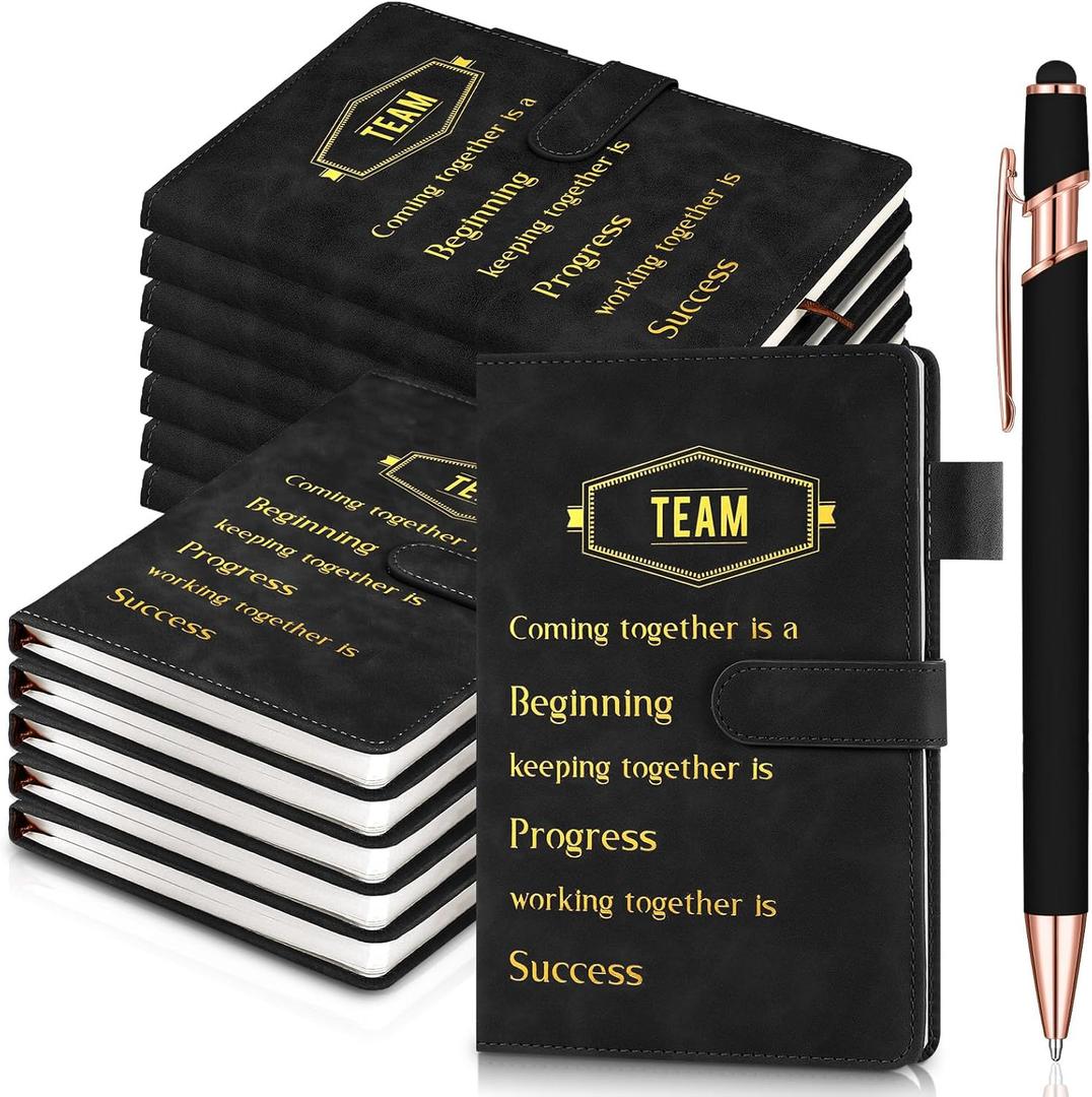 Glenmal 12 Sets Team Appreciation Gifts Bulk for Employee, A5 Leather Notebook with Pen, Holiday Party Favors Thank You Journals for Teacher Coworkers Staff(Black)