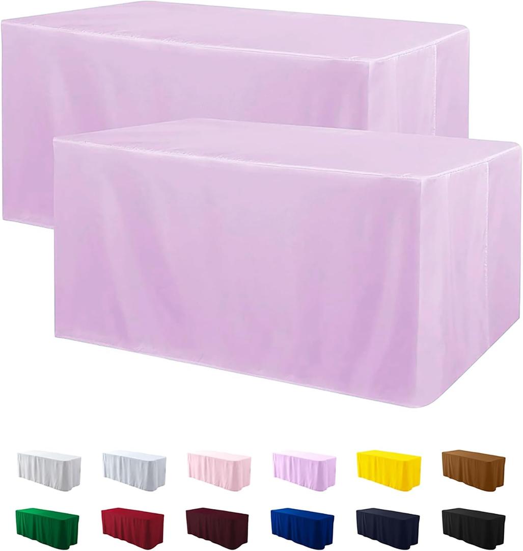 ManMengJi Fitted Tablecloth for 72" x 30" Rectangle Tables - Water Resistant Washable Rectangle Table Covers for Wedding, Banquet and Trade Shows, 2 Pack, 6FT, Lavender