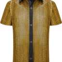 WULFUL Kids Boys Disco Shirt Sequins Button Down Shirts 70s Party Costume, 8-9 Y