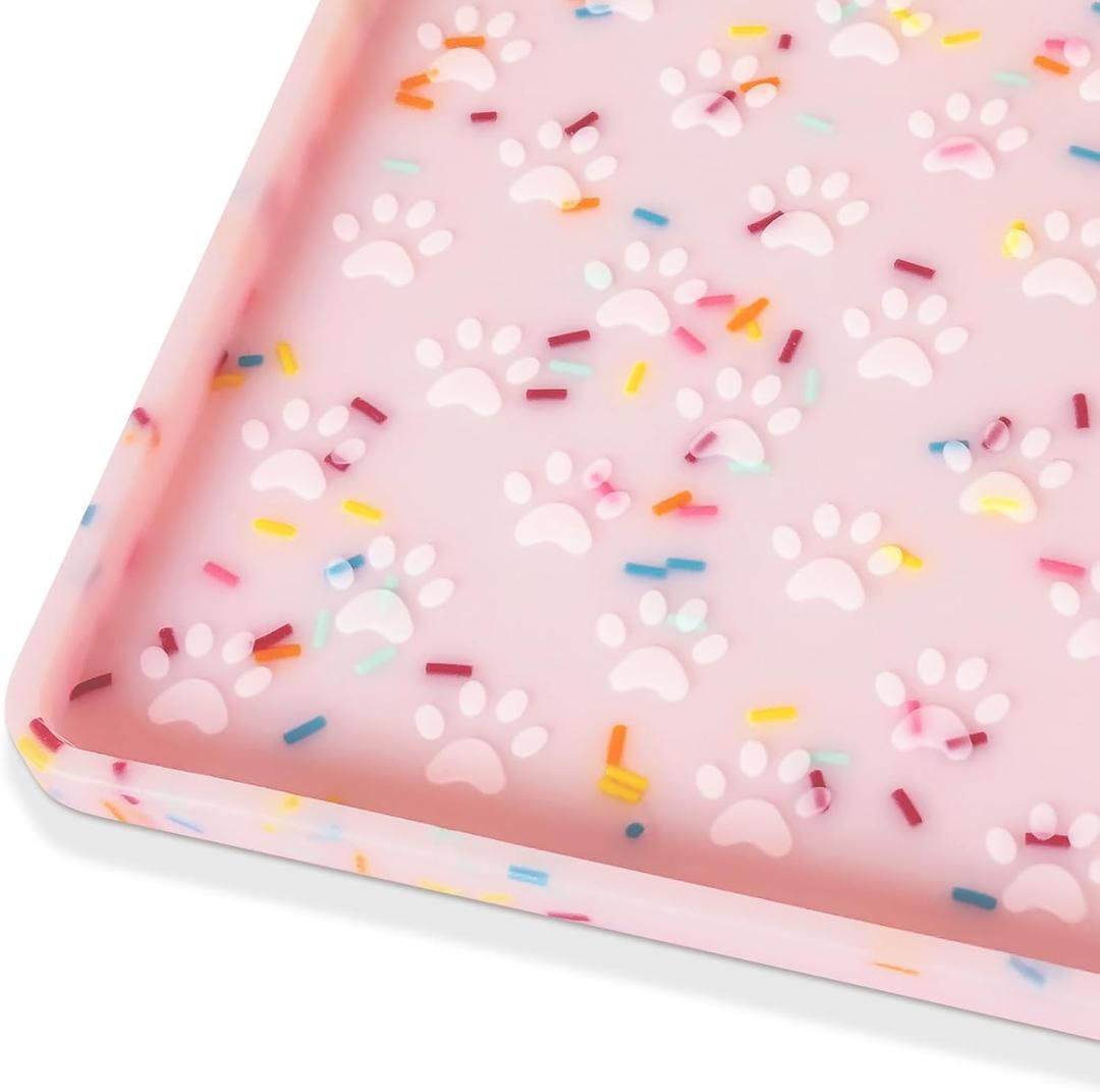 Ptlom Dog Food Mat Anti-Slip Dog Bowl Mats for Food and Water, Waterproof Pet Placemat Prevents Messy Spill to Floor, Silicone Puppy Feeding Tray for Small, Medium and Large Dogs Cats, Pink (18"L x 12"W)