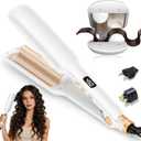 Hair Crimper Waver Curling Iron, 1/2 Inch Beach Waves Curling Wands, Ceramic 2 Barrels Deep Waver, Dual Voltage Hair Culer Tools with EU/UK Plug Adapter,12 Temps, 30S Heat up, Auto-Off (White Gold)