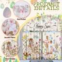 Breling 3 Pcs Easter Bunny Eggs Kitchen Curtains Valances and Tiers Set for Windows Spring Easter Rabbit Egg Flowers Decor Short Curtain Set for Bedroom Window Treatment Decor Party Favor Supplies