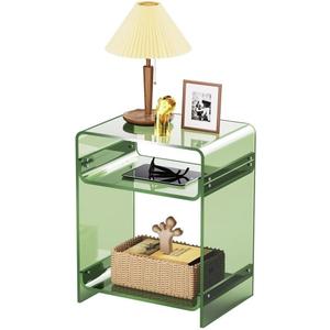 Acrylic Side Table with Storage Transparent End Table for Living Room Storage Shelf Acrylic Nightstand Long-Lasting(Green)