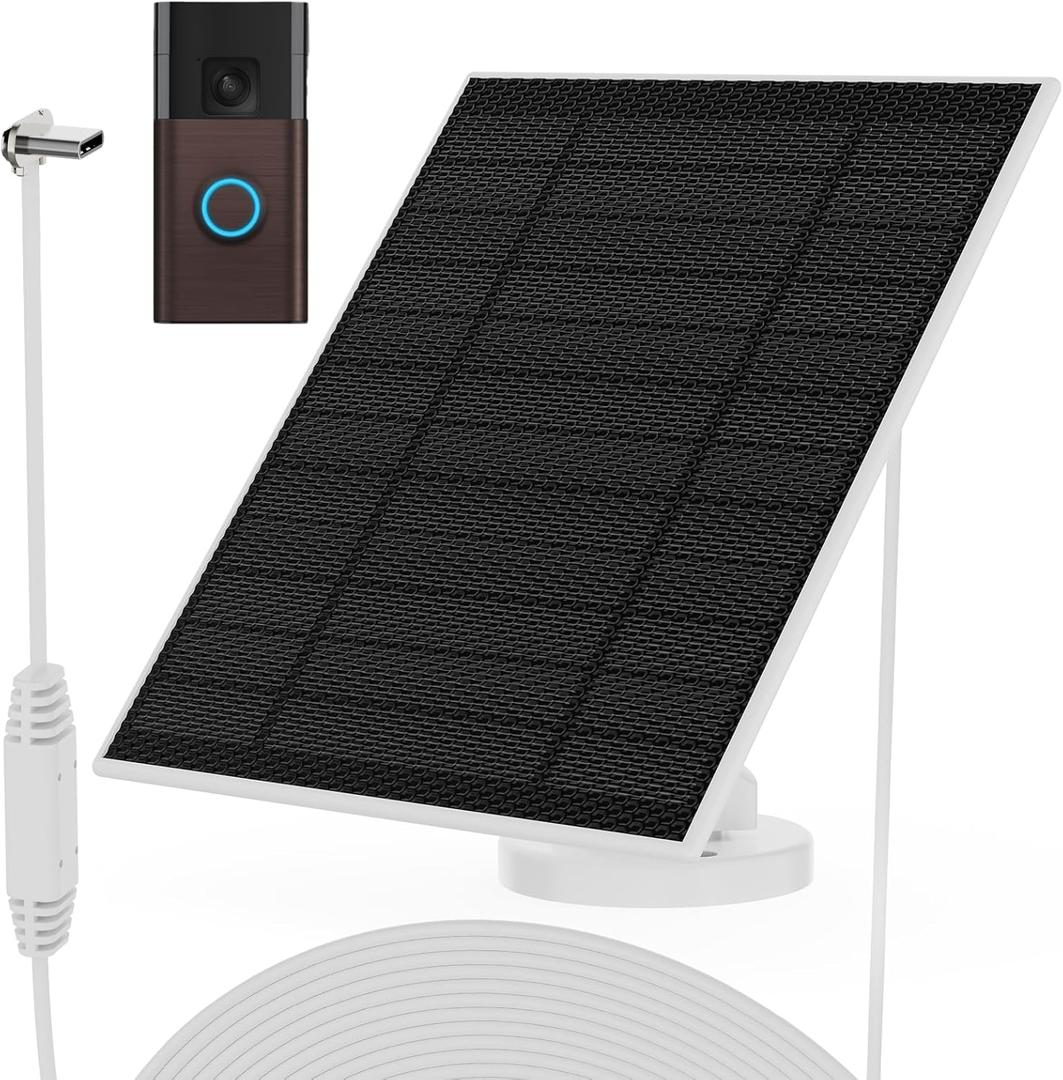Solar Panel for Ring Doorbell (2024), 6W Ring doorbell Solar Charger for Battery Doorbells, Ultral-Thin Type-C Charging Port Solar Panel with 13.1Ft Charging Cable