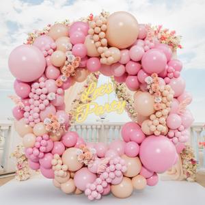 DBKL Pink Balloon Garland Arch Kit, Double Stuffed Dusty Rose Light Pink Balloons with Apricot, Pastel Pink, Boho Blush Balloons for Girls Baby Shower Birthday Wedding Party Decorations