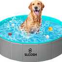 Sloosh Foldable Dog Kiddie Pool - Portable Hard Plastic Doggie Swimming Pool, Anti-Slip Collapsible Pets Bath Tub Suitable for Kids Indoor Outdoor Backyard Use (32" x 8", Grey) (Gray)