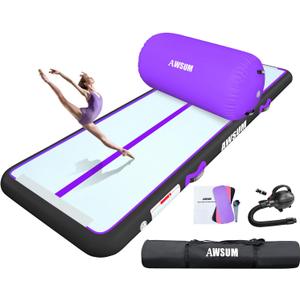 AWSUM Inflatable Gymnastics Mat 10ft Training mat 4/8 inches Thick tumbling mat with Electric Pump for Home/Gym/Outdoor