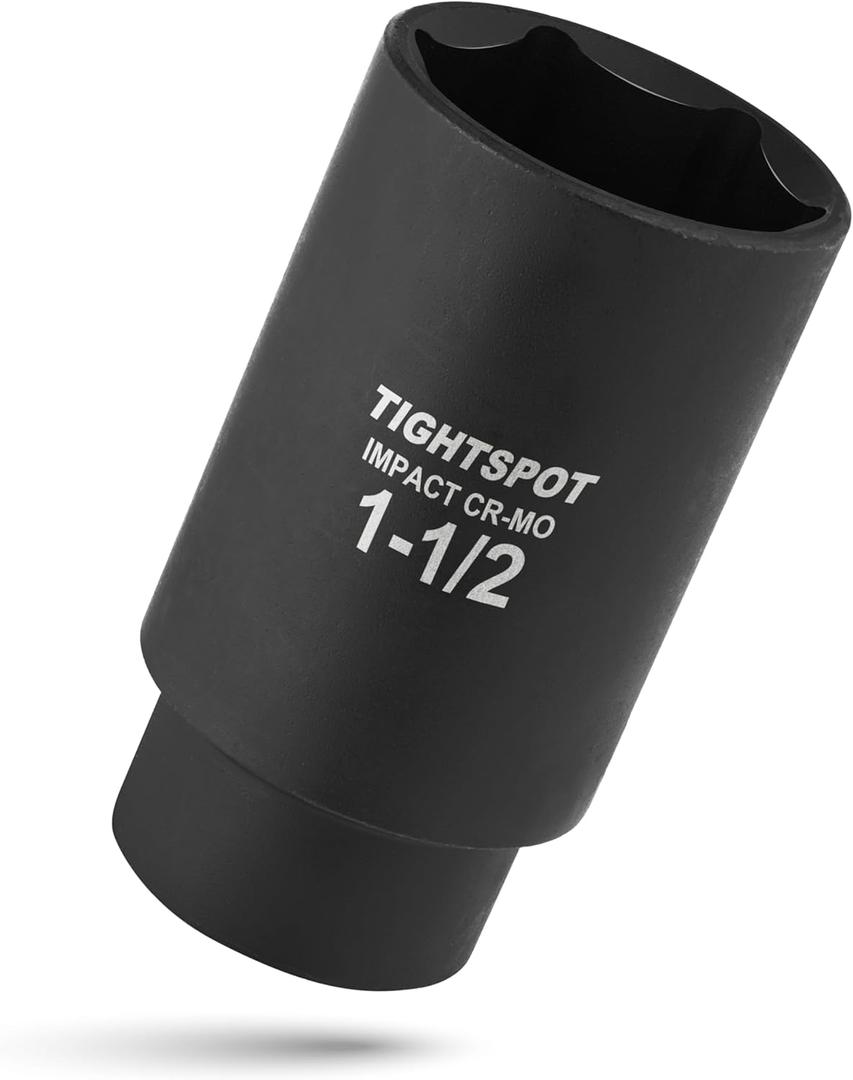 TIGHTSPOT 1/2 Inch Drive - 1 1/2 Inch Deep Impact Socket with Anti-Rounding 6 Point Design, Heat-Treated CRMO Steel