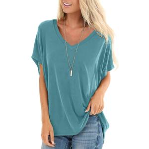 SAMPEEL Womens Summer Dolman Sleeve V Neck Casual Tops Tshirts (3X-Large, Bluegreen)
