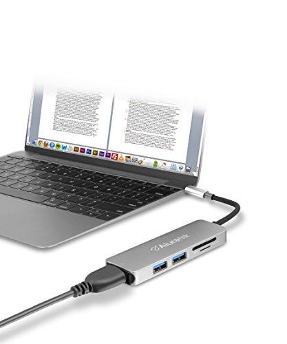 Aluratek USB Type-C Hub & Micro/SD Card Reader AUMC0302F – 4-in-1 Multiport Adapter with 4K HDMI, 3 USB 3.0 Ports, Powered USB, Dongle - High-Speed Data Transfer & Charging for MacBook/Dell/HP/Surface