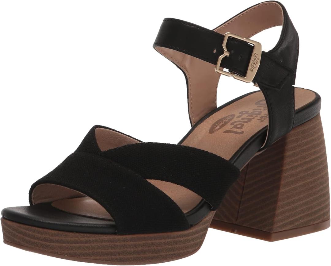 Dr. Scholl's Shoes Women's Mariah Block Heel Sandal Heeled, Black Smooth/Fabric, 11 (Black)