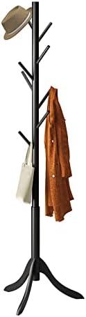 Coat Rack Freestanding, Coat Stands Entryway, Bamboo Coat Rack Hat Hanger 8 Hook for Jacket, Purse, Scarf Rack, Umbrella Tree Stand (Black)