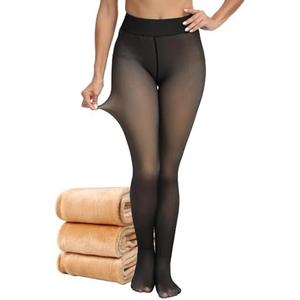 CHRLEISURE Women's Fleece Lined Tights - Fake Sheer Warm Pantyhose Thick Winter Leggings Size XS-S