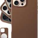 LONLI Classic - Leather Case for iPhone 16 Pro Max - European Genuine Vele Leather, Phone Case, Smoothen and Soften Over Time - Dark Saddle Brown