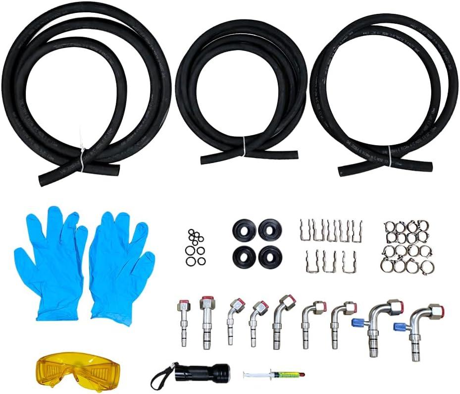 134a Universal AC Conditioning Hose Kit with Service Ports/O-Ring Fittings Clips/E-Z Clip Hose End Fittings Fits for Custom Cars Trucks Street Rods