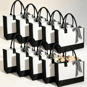 Canvas Tote Bags Bulk with Handles, Waterproof Reusable Blank Grocery Bags with Ribbon Large Canvas Tote