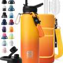DYSANKY 40 oz Insulated Water Bottle | Thickened Stainless Steel Vacuum Metal | Portable Sports Water Jug for Gym and Hiking with Straw, Carrier Bag, Handle Strap | BPA-Free 40 oz (Gradient Orange)
