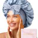 AWAYTR 100% Mulberry Silk Hair Bonnet for Women Sleeping with Tie Band 19 Momme Silk Sleep Cap Night (US, Alpha, One Size, Haze Blue)