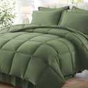 Zzlpp Queen Comforter Set 7 Pieces, Olive Green Bed in a Bag Bedding Set with 1 Comforter, 2 Pillow Shams, 2 Pillowcases, 1 Flat Sheet, 1 Fitted Sheet with Pockets