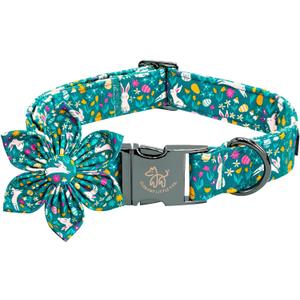 Elegant little tail Easter Dog Collar, Bunny Print Dog Collar with Flower Girl Boy Pet Collar Flower Spring Collar Holiday Dog Collar Adjustable Dog Collar for X-Small Puppy