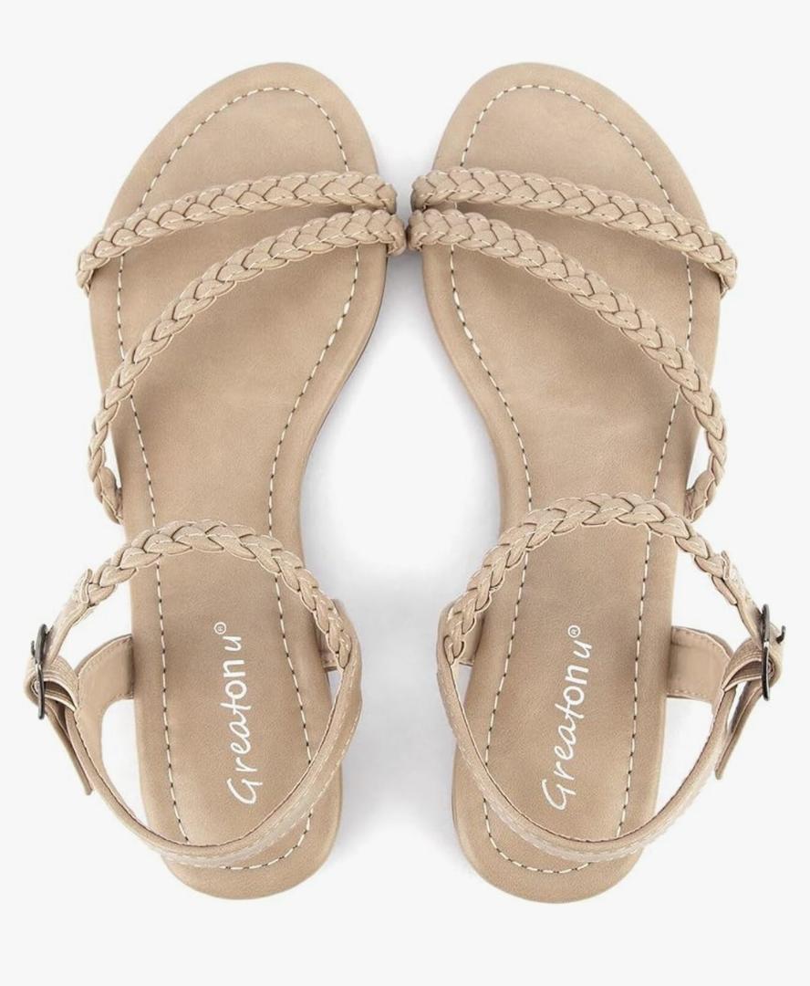 Greatonu Women’s Flat Sandals Slip On Summer Gladiator Open Toe Braided Slingback Shoes Size 9