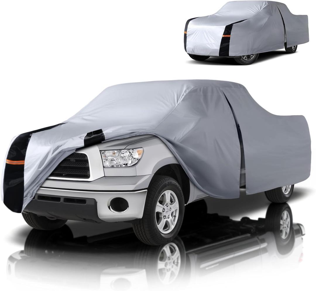 Multi-Layer Toyota Tundra Truck Cover, Custom fit Tundra 2006-2021 Regular Cab Long Bed(8.1') Car Cover Waterproof All Weather, Full Exterior Cover Rain Wind Dust and UV Protection with Door Zipper