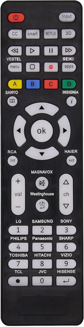 Backlit Universal TV Remote Control for Samsung,LG, Sanyo,Sony, Sharp, Vizio, Philips, Toshiba, Hitachi, JVC, TCL, Hisense, Vestel, Seiki, Insignia, Panasonic and Other Brands Smart TV Remote Control