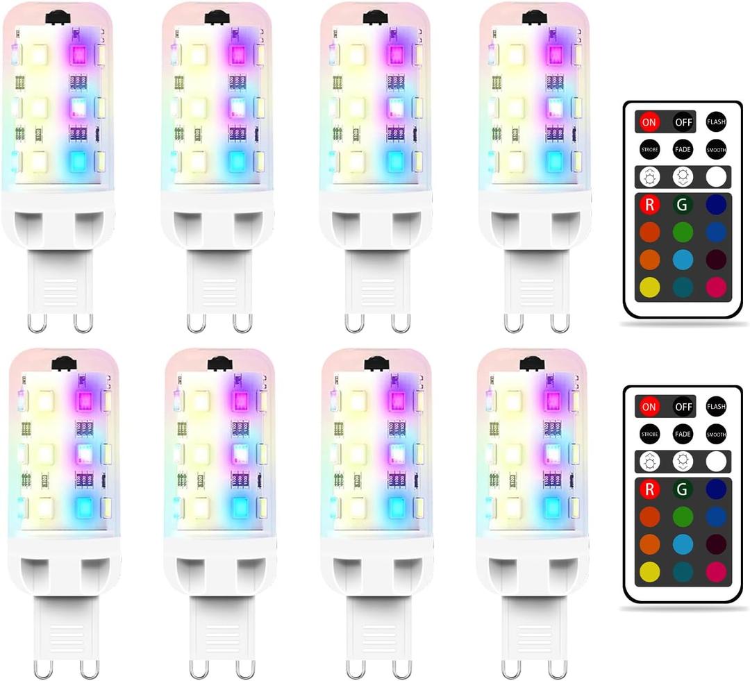 XRise G9 LED Bulb 2.5W Dimmable RGB+Warm White Color Changing with Remote Control Equivalent 25W Halogen G9 Base LED Light Bulbs 3000K 250LM, No Flicker,8 Pack