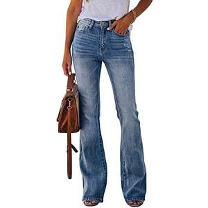 Koinshha Womens High Waisted Jeans Flare Stretch Boyfriend Bootcut Casual Denim Pants, 10 Long