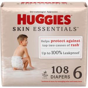Huggies Size 6 Diapers, Skin Essentials Baby Diapers, Size 6 (35+ lbs), 108 Count (2 Packs of 54)