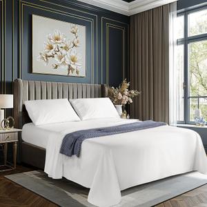 100% Cotton Sheet Set 4 Pcs King Size Egyptian Cotton Sheets 1000 Thread Count Soft Breathable Sheet Set with 16" Deep Pocket Fitted Sheet (King, White) 100% Cotton Sheet Set 4 Pcs King Size Egyptian Cotton Sheets 1000 Thread Count Soft Breathable Sheet Set with 16" Deep Pocket Fitted Sheet (King, White)