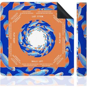 Blue and Orange Japanese Mahjong Mat for Table, Modern Asian Japanese Koi 31.5" x 31.5" Non-Slip & Noise Reduction Mahjong Mat for Poker Dominoes Cards & Board Games