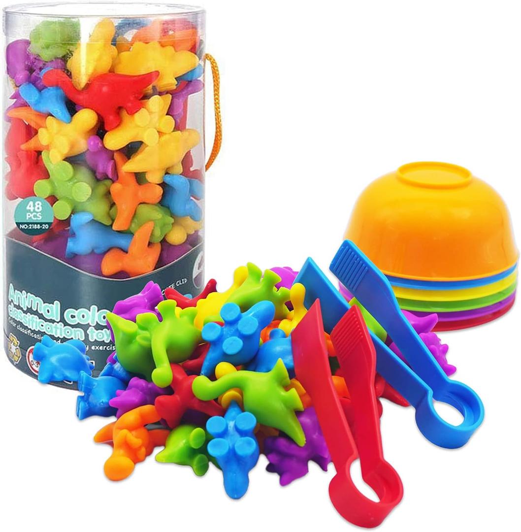 ABCaptain Counting Dinosaurs Toy Matching Sorting Game, Color Classification and Sensory Training Educational Learning Toys Set Gift for Toddlers