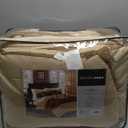 Madison Park Palmer Comforter Set-Luxury Faux Suede Design, Striped Accent, All Season Down Alternative Bedding, Matching Shams, Decorative Pillow, Bed Skirt, Queen (90 in x 90 in), Natural 7 Piece