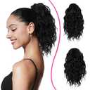 Short Deep Wave 10 Inch Drawstring Ponytail for Women Curly Ponytail Hair Extension Curly Deep Wave Hair Ponytail for Daily Use(Nature Black)