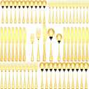 Dandat 300 Pcs Gold Silverware Set Stainless Steel Set with Dinner Forks Knife Spoon Dessert Forks Steak Knives Cutlery Flatware for 60 Guest Wedding Dinner Party Restaurant Home Holiday Party