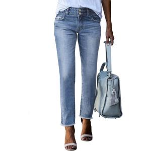 Sidefeel Women's High Waisted Jeans Strechy Fashion Raw Hem Straight Leg Ankle Denim Pants with Pockets (16)