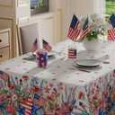 2 x XCHI Watercolor Flowers America Stars Hats Memorial Day Tablecloth Round 4th of July Patriotic Independence Day Table Cloth Table Covers for Indoor Dining Home Party Decorations 70x70 Inch