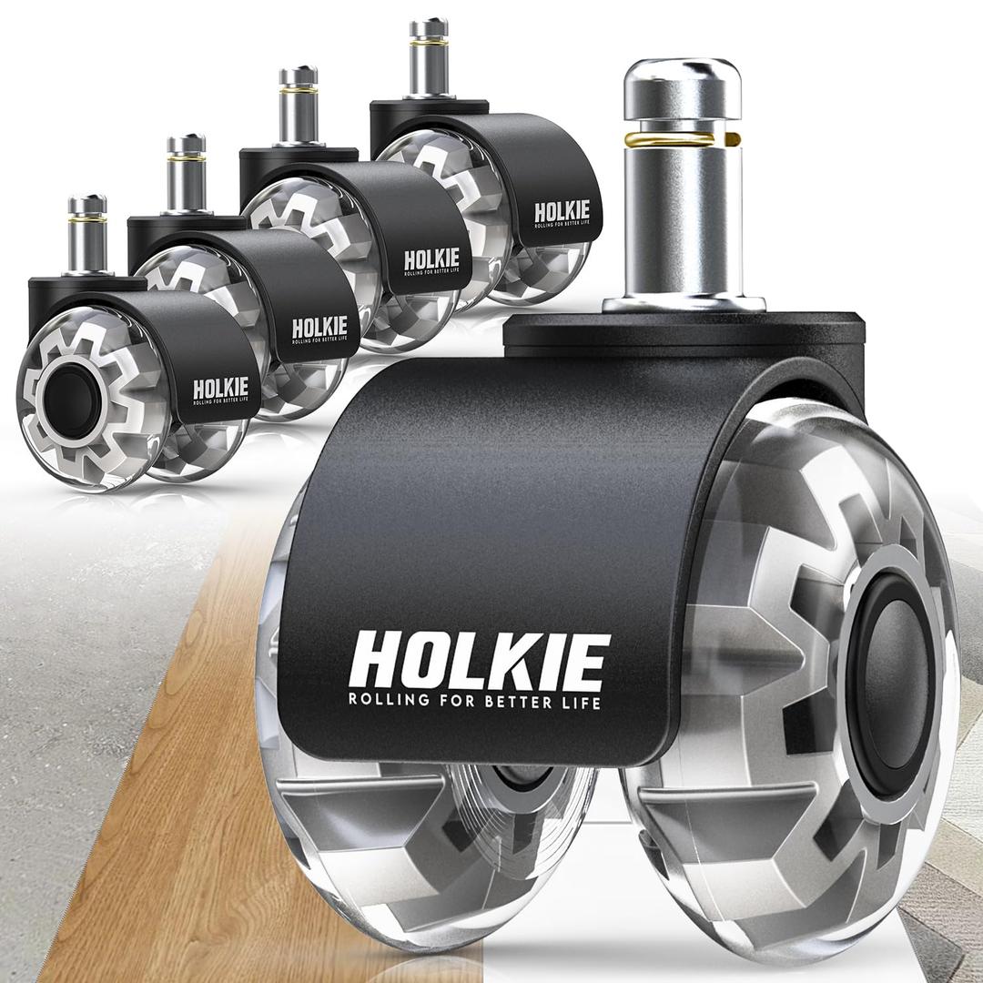 HOLKIE Office Chair Wheels 10x22mm 1KEA ONLY Casters 2 Inch Replacement, Grey Dual Rubber Smooth & Quiet Rolling Casters Wheels-Set of 5 for Hardwood Floors & Carpet Computer Gaming Desk Chair Wheels