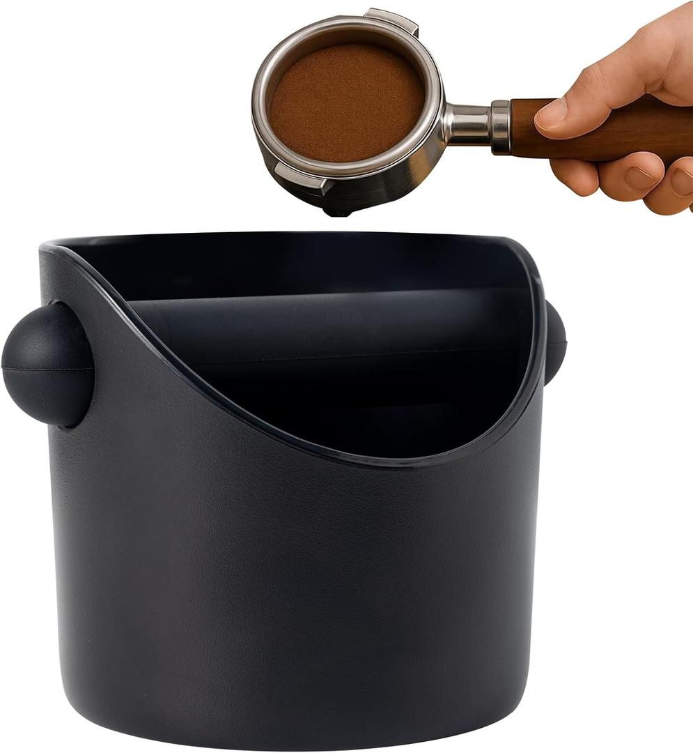 Espresso Knock Box, Premium Coffee Knock Box with Removable Knock Bar, Non-Slip Base, 4.6 Inch Black