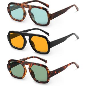YDAOWKN Retro Square Aviator Sunglasses for Women Men Trendy Flat Top Sun Glasses UV Protection Vintage Shades
