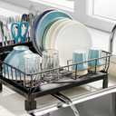 GSlife Small Dish Drying Rack for Kitchen Counter with Drainboard - Compact Dish Drainer for RV, Camper and Apartment, Rust-Resistant Wire Rack with Utensil Holder, 15"L x 10" W, Black