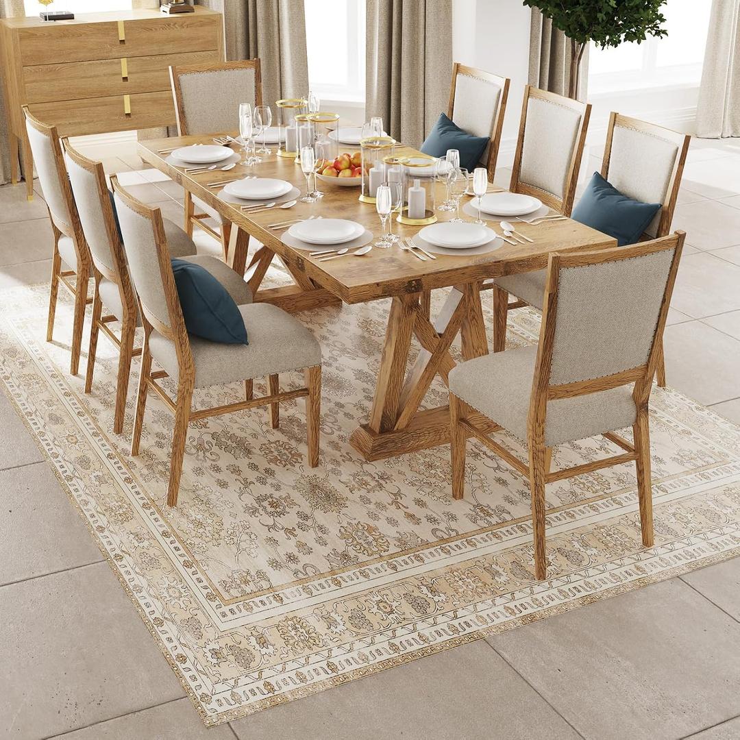 6' x 9' Durable Vinyl Rugs for Living Room, Vintage Floral Pattern for Dining Room, Bedroom, Home Office, Bobo Yellow Non-Slip Large Rugs for Indoor&Outdoor RV, Deck, Backyard, Balcony, Home Decor