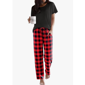 Pajama Sets for Women Round Neck Pjs Short Sleeve Sleepwear with Long Pants Loose Lounge Sets