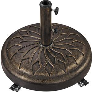 Yaheetech 55lbs Heavy Duty Round Umbrella Base with 4 Lockable Rolling Wheels & 2 knobs, Outdoor Antiqued Umbrella Stand, 20” Market Patio Umbrella Base for Garden, Yard, Lawn Bronze