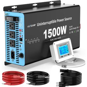 1500W Sump Pump Battery Backup System, Pure Sine Wave Power Inverter with Charger, Backup System for Power Outage, LCD Screen Remote Controller, Automatic Switching for Grid and Battery 1500W Sump Pump Battery Backup System, Pure Sine Wave Power Inverter with Charger, Backup System for Power Outage, LCD Screen Remote Controller, Automatic Switching for Grid and Battery