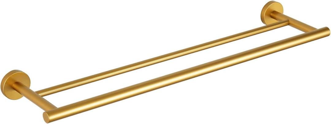 GERZWY Bathroom Double Towel Bar 24-Inch Gold Stainless Steel Modern Round Style Bath Hand Towel Rack Wall Mount