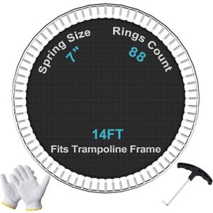 SPORTYOUTH Replacement Trampoline Jumping Mat, Fits 14ft Round Trampoline Frame with 88 V-Hooks Using 7" Springs, ONLY MAT, Springs not Included