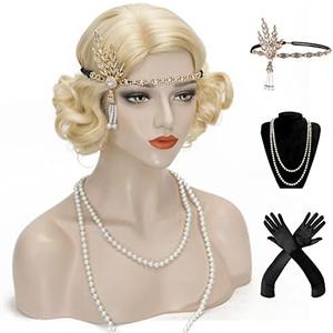 20s Finger Wave Wig - Women's Blonde Flapper Vintage Short Curly Wig