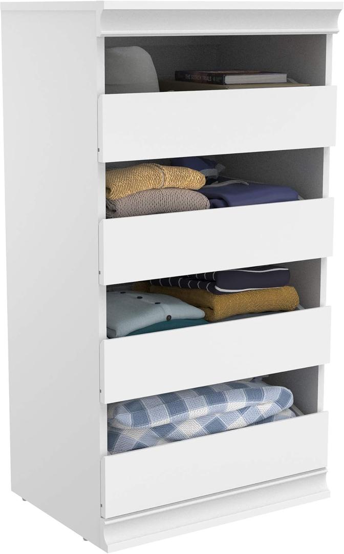 ClosetMaid Modular Storage Unit with 4 Drawers, Wood Closet Organizer, Stacking, Full Backer, Storage, Decorative Trim, White